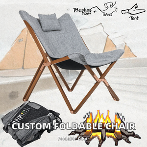 Venta Directa de Fábrica, Sillas de Jardín Plegables Pequeñas, Modernas, Prácticas y Profesionales para Acampar al Aire Libre, Hechas de Tela y Madera Maciza - Product Image 2