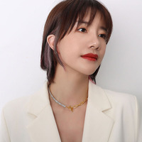 Collier ras du cou demi chaîne en plaqué or demi zircon cubique glacé en acier inoxydable 18k