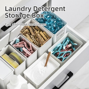 Washing Powder Storage Box Cabinet Desktop Trash Plastic Stackable White Storage Organizer Boxes <b>Bins</b> with Lid - Product Image 2