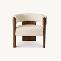 Fauteuil d'appoint en forme de U, rembourré en tissu bouclé crème, style luxe américain, structure en bois foncé massif, pour salon, hôtel, salle de séjour, lecture.