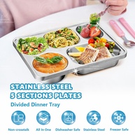 Plateau à dîner rectangulaire divisé en acier inoxydable avec compartiments, plaque en métal pour le service de la portion de nourriture de collation de fête