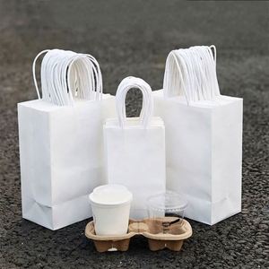 Restaurant Cafe Custom Logo Offset Printed Food Takeaway Grocery Shopping Packaging Brown Recycled Kraft Paper Hand Length <b>Bag</b> - Product Image 2