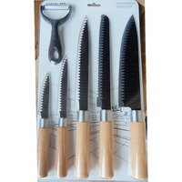 Ensemble de 6 couteaux de cuisine populaires en gros avec manche creux et éplucheur, emballage double blister pour la cuisine
