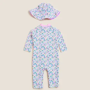 Traje de baño de dos piezas estampado para niños, traje de baño y sombrero para niños y niñas, ropa de playa, conjunto de traje de baño estampado para bebés