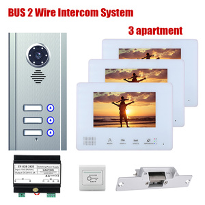 7 Inch DISPLAY BUS <strong>2</strong> Wire Video Door Phone Doorbell <strong>Intercom</strong> Systems KIT <strong>with</strong> <strong>3</strong> Monitor 1 Electric Strike Lock Night Vision - Product Image 2