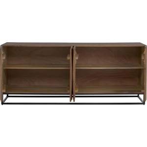 Buffet en bois décoratif, fabriqué à la main avec des motifs sculptés détaillés et plusieurs étagères de rangement pour la salle à manger - Product Image 4