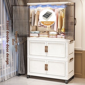 בגדים ביתיים ארון בגדים עם מגירות כפול דלת חדר שינה מחסן ארון בגדים ארון פלסטיק ארון בגדים - Product Image 4