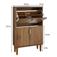 Meuble de rangement à chaussures autoportant moderne avec 2 tiroirs basculants, poignées métalliques, structure en bois de pin, meuble de rangement pour chaussures réglable pour la maison