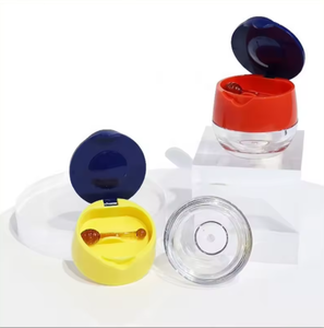 Glass Cylinder Cosmetic Jar with Wood Collar <b>Silk</b> Screen Printing Screw Cap <b>Red</b>/Blue Lid Translucent Base for Personal Care - Product Image 2