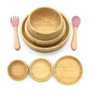 Piatto in fibra di bambù stampato personalizzato piatto di aspirazione in bambù per bambini ciotola e cucchiaio Set piatti e ciotole in bambù all'ingrosso