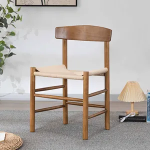 Eco-Friendly Scandinavian Dining Chairs Seat for Home Restaurant Cafe Solid Wood Dining Chair with Woven Cushion