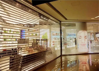 Portes à persiennes transparentes en plastique avec fenêtre visible, portes automatiques à volets, adaptées aux devantures de magasins commerciaux.