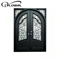 Portail double en acier forgé français européen avec vitrage pour villa, cour, appartement, taille sur mesure