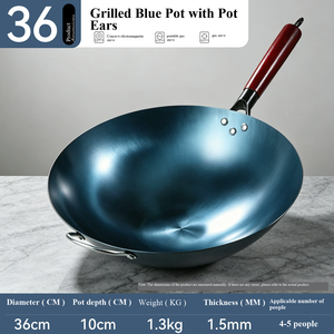 Wok in Ghisa Pretrattata 30-42cm con Manico in Legno Staccabile, Fondo Piatto Rotondo, Compatibile con Fornelli a <span class=keywords><strong>Gas</strong></span> e a Induzione per Casa e Ristorante - Product Image 2