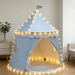 Tente de jeu en forme de yourte mongole bleu clair pour enfants, jeu de rôle, maison de jeu intérieure, petite tente de princesse pour filles avec lumières étoilées - Product Image 6