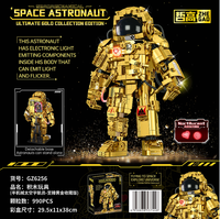 Kit de construction mécanique d'astronaute doré lumineux à monter soi-même, vente en gros d'usine, avec LED clignotantes et base lumineuse