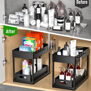 Nouveau sous-armoire coulissante <span class=keywords><strong>panier</strong></span> organisateur <span class=keywords><strong>coulissant</strong></span> sous armoire organisateur 2 niveaux sous évier organisateurs pour salle de bain <span class=keywords><strong>cuisine</strong></span> - Product Image 2