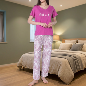 Women's Casual Fashion <b>Pyjamas</b> ODM Supply 100% Cotton Soft and Smooth Jersey Fabric Elastic Waist Closure <b>for</b> <b>Summer</b> Spring - Product Image 3