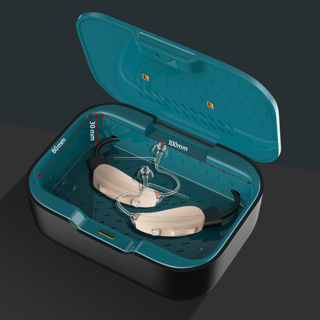 HD100 Family Hearing Aid Case Cleaner Led UVC Sanitizer Earphone Drying UV Light Sterilizer Holder Dryer Box