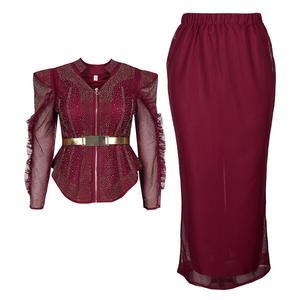 Tradition bâton diamant <span class=keywords><strong>Bazin</strong></span> Robe de soirée de mariage 2 pièces ensemble Polyester hauts jupes Dashiki Ankara Robe tenue africaine pour les femmes - Product Image 5