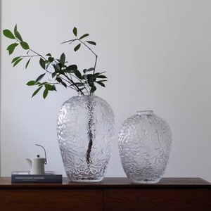 Simple Large-bellied Floor-<b>standing</b> Glass <b>Vases</b> with Hammered Texture - Product Image 4