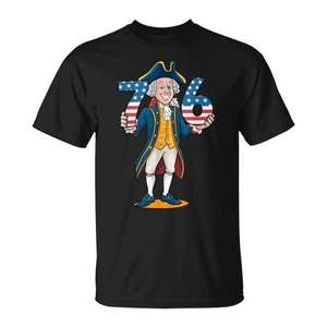 T-shirt patriotique George Washington 76 unisexe pour adulte, col rond, manches courtes, impression numérique - Product Image 1