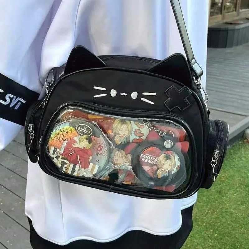 Mochila escolar uniforme Kawaii personalizada, bolsa crossbody Ita para janela transparente da moda