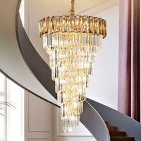 Lustre moderne de luxe personnalisable en fer et cristal, LED E12, grand modèle doré, pour escaliers, hôtels, villas, suspension réglable et brillante