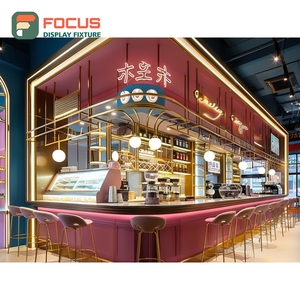 Mostrador de Servicio para Cafetería, Acabado en Madera Laminada, Área de Exhibición de Botellas de Sirope, Mostrador de Servicio para Barista - Product Image 5