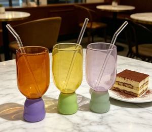 Heat-resistant Customized Glass Cup Stylish Two-tone <strong>Rocking</strong> Glass <strong>Tumbler</strong> with Straw for Iced Coffee &amp; Daily Drinks - Product Image 6