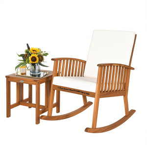 Ensemble de jardin et de terrasse en bois d'acacia, chaise à bascule et table, style traditionnel, meubles en bois massif - Product Image 1