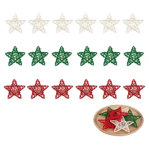 4インチ赤緑白籐星クリスマスデコレーションナチュラルウィッカー家の装飾クリスマスツリーデコレーション