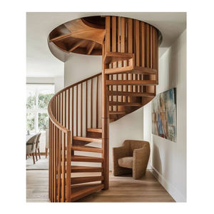 Design moderno Pré-fabricada Escada Espiral para Apartamento & Salão Uso Aço Inoxidável Stringer & Trilhar De Madeira com Trilho De Vidro - Product Image 5