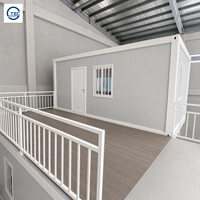 Maison conteneur empilable à 2 étages avec balcon et escalier, structure en acier blanc, modulaire préfabriquée, bureau de chantier, logement