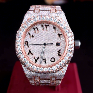 Montre de luxe sport automatique en or rose, sertie de diamants VVS couleur moissanite, style hip-hop, design mécanique en acier inoxydable 10 - Product Image 1