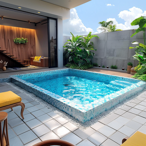 Piscina Interrata Personalizzata per Famiglia, Mini Jacuzzi Spa in Vetroresina con Piastrelle a Mosaico e Sistema di Troppopieno - Product Image 1