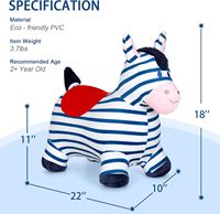 Cheval rebondissant bleu zèbre en peluche pour tout-petits-Jouet gonflable de trémie de cheval rebondissant, tour sur l'animal de rebond