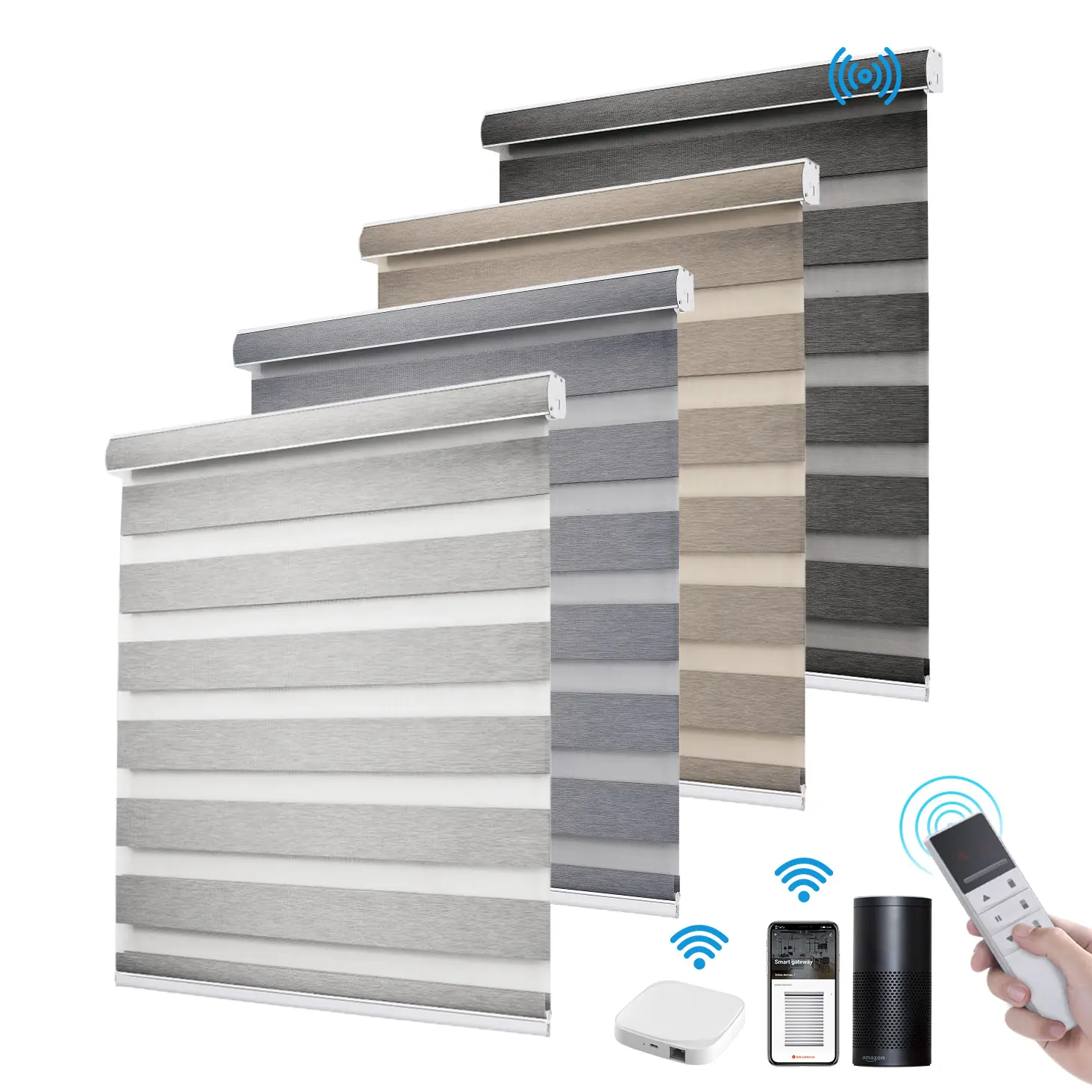 Alta Qualidade Motorizada Zebra Shade Window Dia E Noite Alexa Elétrica Bluetooth Inteligente Zebra Roller Blinds Para Janela Octogonal