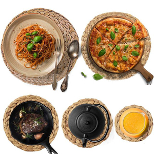 Wholesale Customs Eco-friendly Handmade Natural Round Rattan Water Hyacinth <b>Woven</b> Placemats for Wedding Dining Table - Product Image 6