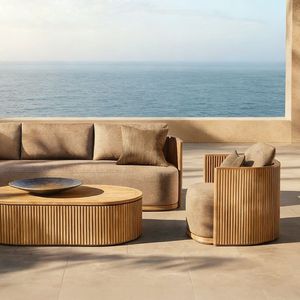 Set di Divani da Giardino per Villa e Cortile, Chaise Longue in Teak, Arredamento da Esterno in Stile Americano, Divano Componibile per Hotel e Balcone - Product Image 1