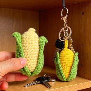Handgestrickte Mais-Schlüsselanhänger Weiche Plüsch-Lebensmittel-Schlüsselanhänger Exquisites Zubehör Geeignet für Rucksäcke und Geschenke - Product Image 6