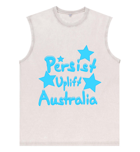 Chaleco Retro Oversize Lavado Azul Claro con Estampado de Estrella y Letras 'Uplift Australia' Estilo Urbano, Venta al por Mayor desde Almacén de EE. UU. - Product Image 6