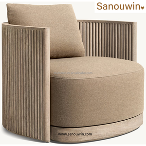 Chaise pivotante en bois élégante et durable pour l'extérieur, en teck vieilli avec rotation à 360° °   Meubles d'extérieur rotatifs - Product Image 4