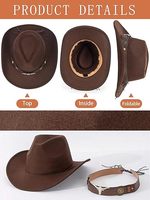 Chapeau de cowboy western à large bord, logo personnalisé, style jazz uni, pour les fêtes, les sports, la décoration de ceinture de taureau.