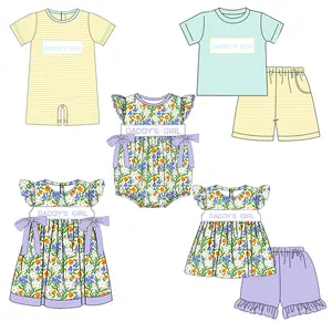 New arrival OEM ODM kids clothing delicate ruffles girls dresses floral printed daddy's girl embroidery baby girl dress