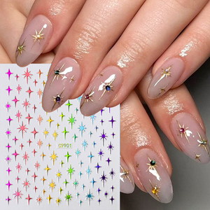 Pegatinas para <span class=keywords><strong>Uñas</strong></span> con Diseño de Estrella Explosiva Y2K, Adhesivos Metálicos Finos 3D con Forma de Cruz <span class=keywords><strong>y</strong></span> Estrella, Pegatinas Holográficas para Manicura - Product Image 3