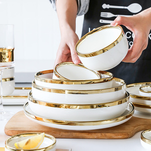 Phong cách Châu Âu ánh sáng sang trọng vàng rim gốm bộ đồ ăn thiết kế cổ điển hộ gia đình dùng một lần đồ ăn bao gồm tấm súp - Product Image 2