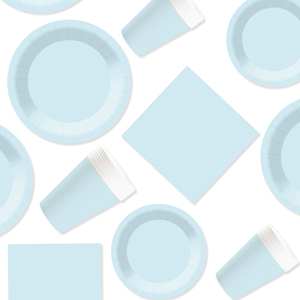 DAMAI - Juego de Vajilla Desechable de Papel Color Azul Cielo para Fiestas, Platos de Papel de 7 y 9 Pulgadas, Vasos de Papel y Servilletas - Product Image 2