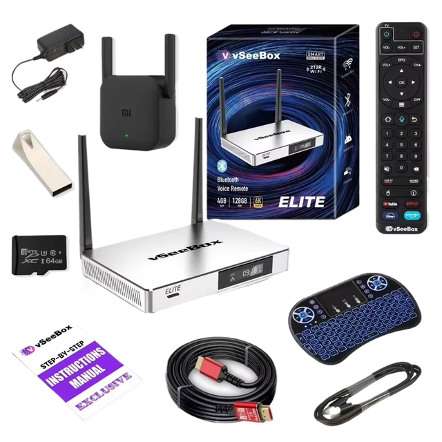 Best 2025 VSeeBox V5 Pro 6K HDR Quad Core Rockchip RK3528 Android TV Box Time Stop Backlit Mini Keyboard Voice Remote 4GB RAM +