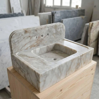 Vasque de salle de bain murale moderne Newstar en marbre Calacata Gold, meuble-lavabo pour salle de bain
